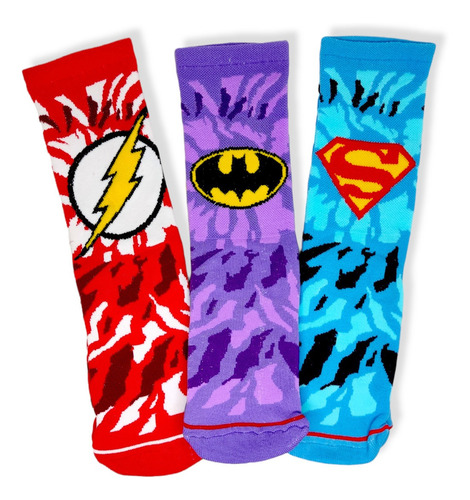 Calcetas Logo Batman, Flash, Superman Super Héroes Dc