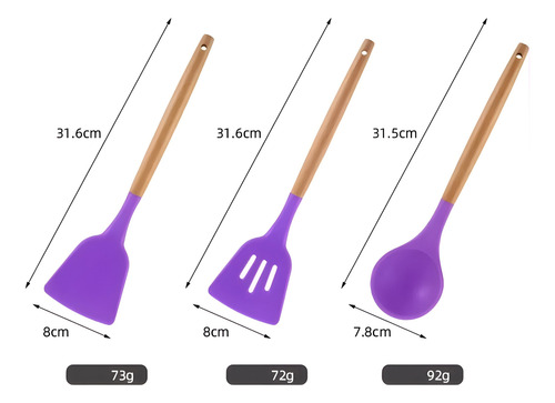 Juego Utensilios De Cocina 11 P C/ Soporte Madera Y Silicona Morado