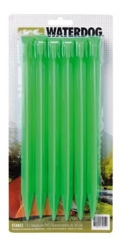 Set 6 Estacas Waterdog Pvc 30cm Fluorescentes Carpa Camping