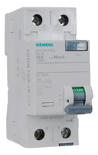 Disyuntor Interruptor Diferencial Bipolar 2x25a Siemens 30ma