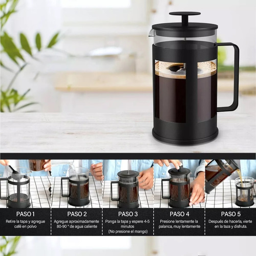 Cafetera Prensa Francesa De Vidrio Agarradera Cafe Te 1 L Color Negro