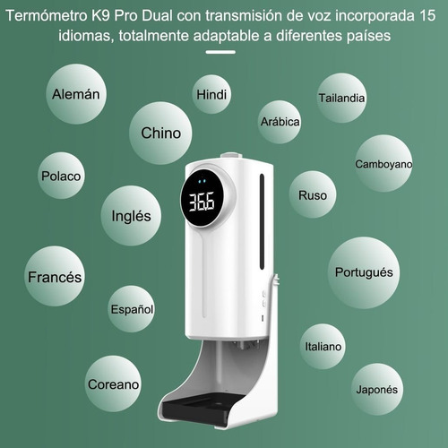 Imagen 5 de 7 de Kit Dispensador Gel Automatico Termometro K9 Dual Recargable