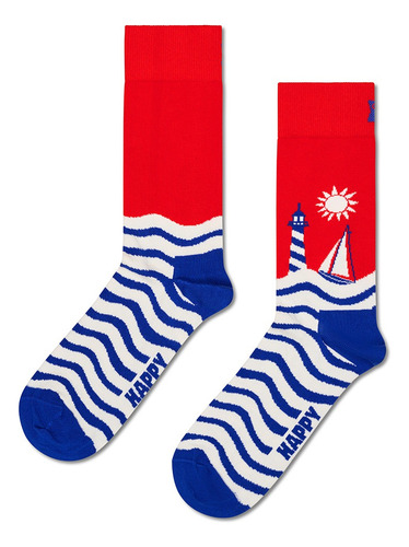 Calcetín Happy Socks Original Diseño Velero Unisex Estampado Multicolor Rayas 22 Cm - 25 Cm Del Pie