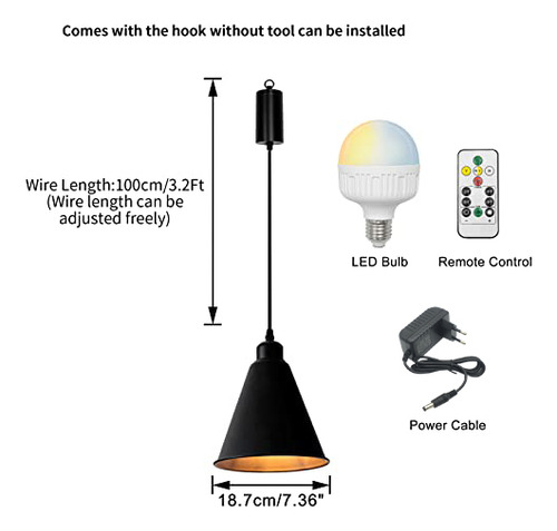 Luz Suspensa De Metal Preto Com Cordão Ajustado Fsliving Par