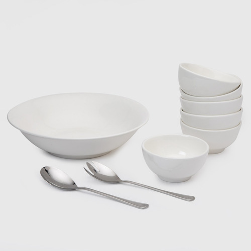 Set Ensaladera Ceramica Blanca Arthome Ah118 8 Piezas