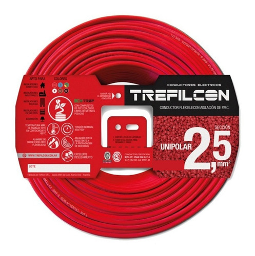 Pack X2 Cable Unipolar Trefilcon 2.5mm Rollo 30 Mts