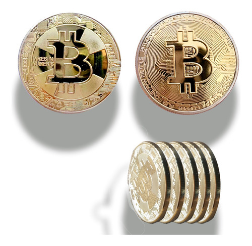 Bitcoin 5 Monedas Metálicas Extra Gruesas De Colección