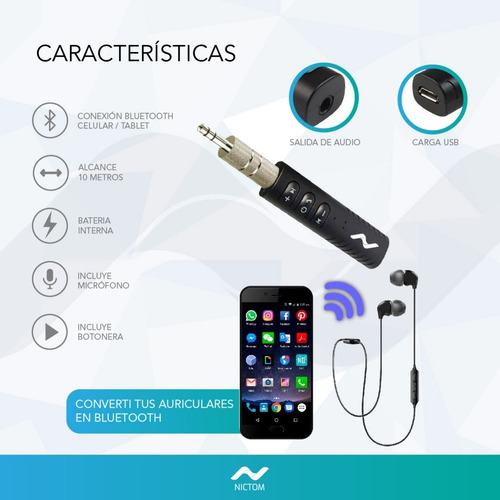 Receptor Bluetooth Batería Cn Control Volumen Manos Libres *