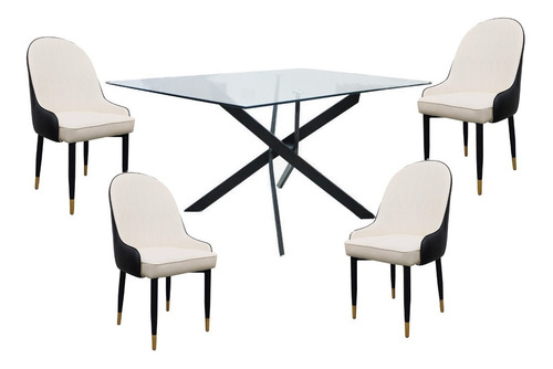 Imagen 1 de 7 de Combo Mesa De Vidrio Insignia 160x90 + 4 Sillas Royal Cuotas