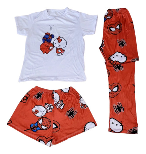 Pijama Kitty Y Spiderman 3 P Blusa M Corta Short Pantalón El