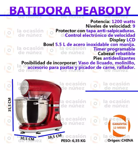 Batidora De Pie Peabody Pe-bm120 5.5l Con Accesorios