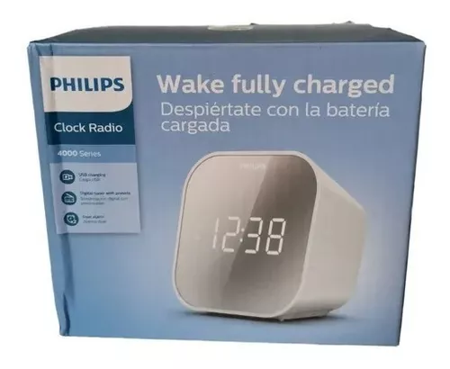 Radio Despertador PHILIPS TAR4406 (Blanco - Digital - Doble Alarma -  Batería y Pilas)