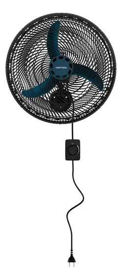 Ventilador De Parede Ventisol New Azul 3 Velocidades Estrutura Preto Diâmetro 50 Cm Material Das Pás Plástico 127