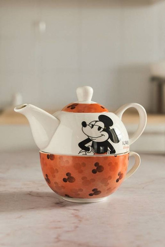 Tetera Con Tapa 370ml Y Taza Minnie Y Mickey Mouse