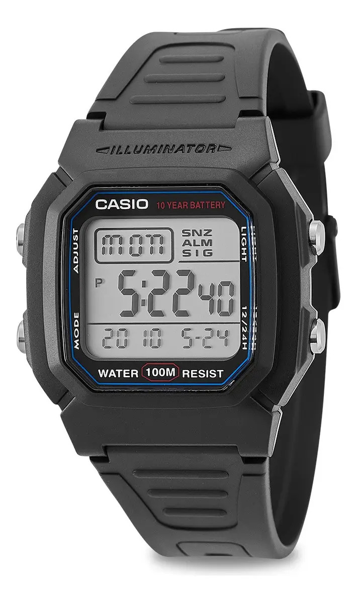 Relógio Casio W-800H-1AV Masculino Digital Preto Cor do fundo Branco