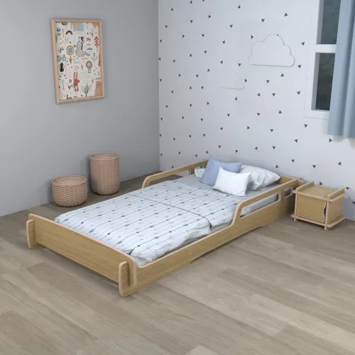 Cama Montessori 1 Plaza Más Colchón Como Nuevo Marrón (Usado)