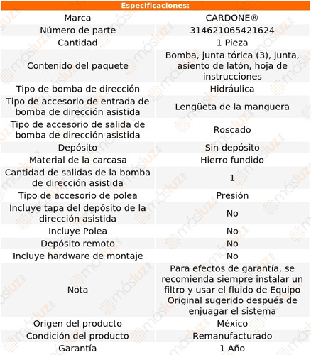 Bomba Dirección Licuadora Colony Park 8 Cil 7.0l 67/72 Reman (Reacondicionado)