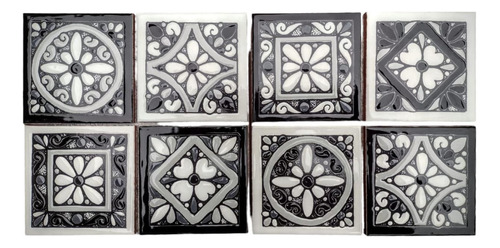 Azulejos Mayólicas Creta Bco Y Negro 10 X 10 Pack X 8 Unid.