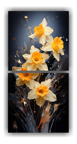 60x30cm Cuadro Composiciones Visuales Narcisos Oro Y Negro