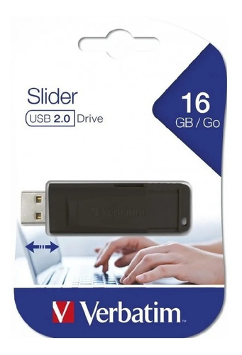 Pen Drive Verbatim Slider 16 Gb Usb, Negro