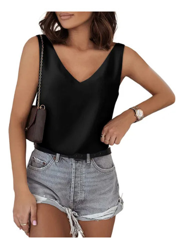 Camisa De Seda Con Cuello En V, Blusa De Satén De Verano