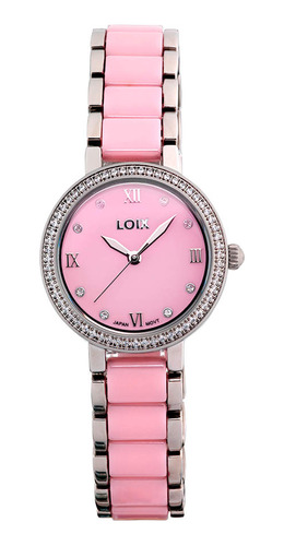 Reloj Loix Mujer L1107-4 Plateado Con Rosado, Tablero Rosado