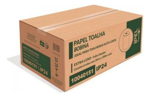 Papel Toalha Bobina Indaial 20g 20cmx200m Fit Ipel (cx 6un)