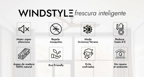 Ventilador De Techo Smart Wifi Madera Aruba Windstyle C/ Luz