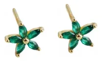 Comprar Aros Flores Verdes Esmeralda Plata 925 Chapado En Oro