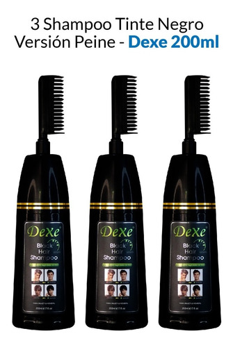 3 Shampoo Tinte Negro Versión Peine - Dexe 200ml