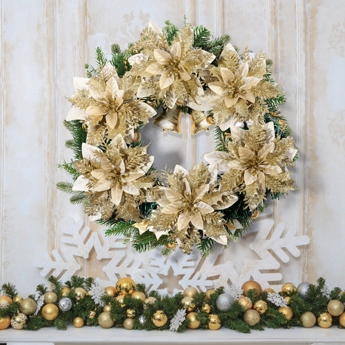 12 Unidades De Flores De Pascua Artificiales Con Purpurina N