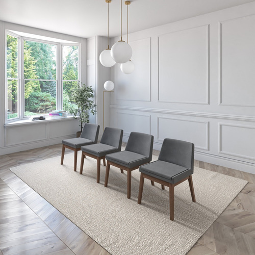 Juego De Comedor Lisboa De Madera Con 4 Sillas Tapizadas Diseño De La Tela De Las Sillas Gris Oscuro - Nogal