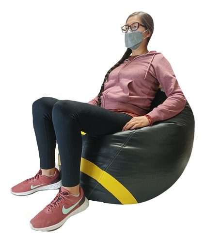 Puff Balón De Americano, Almohada De Color Negro/am