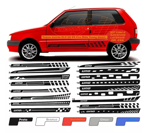 Kit Adesivo Fiat Uno Faixa Lateral Capo E Tras Carro Imp335