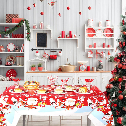 3 Pcs Rectángulo Mantelete De Navidad, Red Santa Claus Snowm