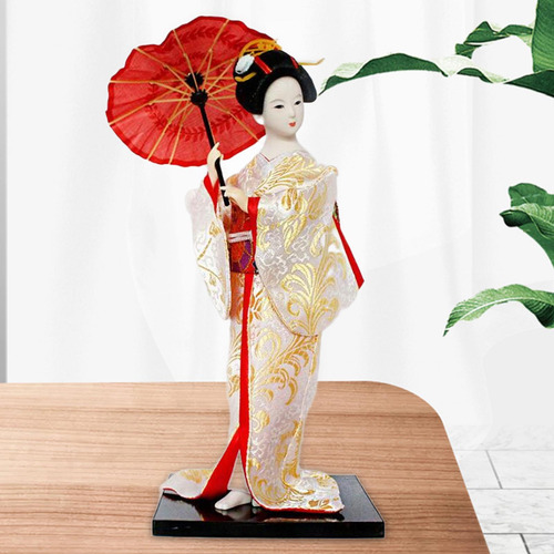 12 Japonesa Gueixa Senhora Estatueta Branco E Dourado