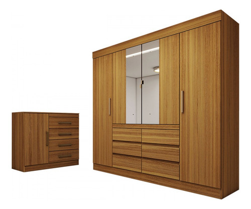 Guarda-roupa Casal Honey 4 Portas 6 Gavetas 1 Porta 4 Cor Marrom