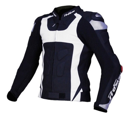 Campera Moto Cuero Faster Body Bl/negr. Protecciones Proskin