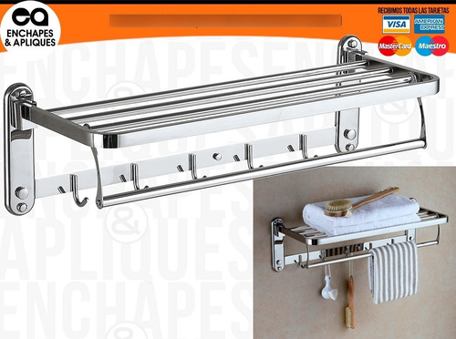 Imagen 1 de 6 de Organizador Toallas Plegable Con Percheros 50 Cm Acero Inox
