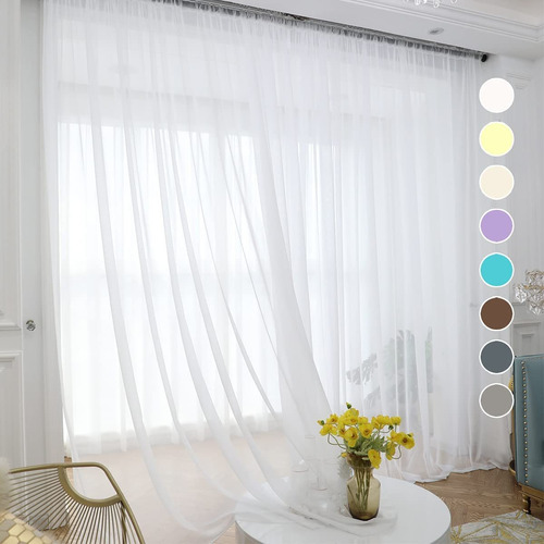 White Sheer Curtains 84 Inches Long 2 Panels Rod   Voil...