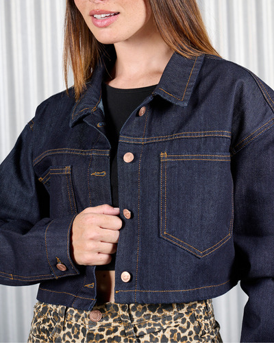 Campera De Jean Oversize Clasica Crop Rigida Mujer Tendencia