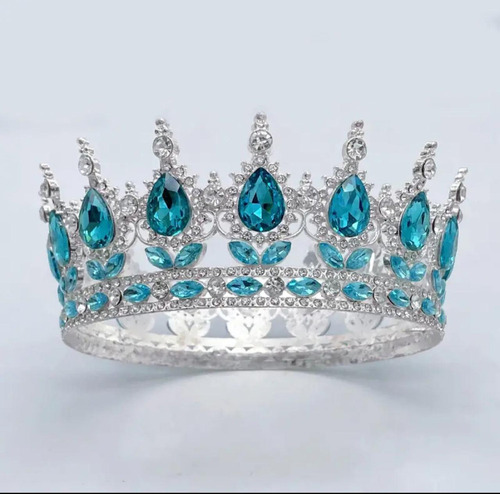 Tocado Tiara Corona Novia Xv Cristal Circular Dif Colores .