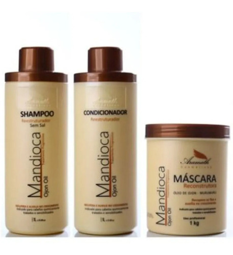 Linha Mandioca Shampoo + Condicionador + Máscara 1kg  Profis