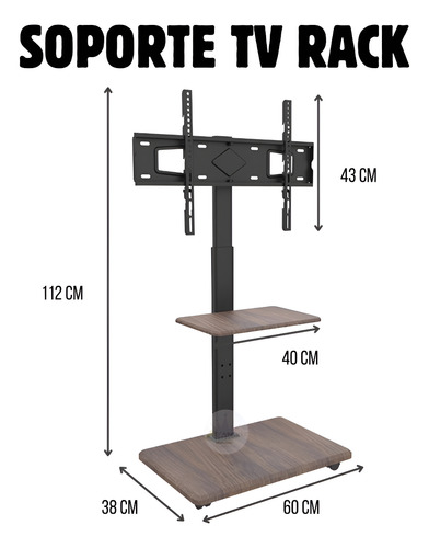Soporte Rack Tv Movil Con Ruedas 32 A 70 Base Pedestal Negro Negro
