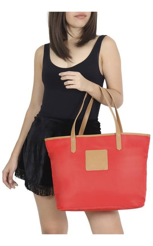 Bolso Cloe Tote Textil Camel Gran Capacidad Logo Frontal