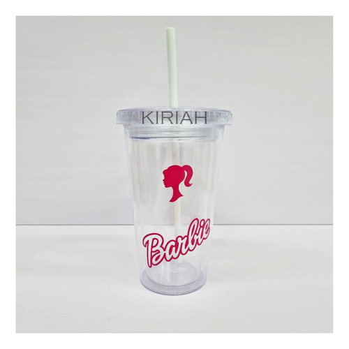 Vaso Barbie Girl Cine Acrílico Con Tapa Sorbete 500ml Rosa