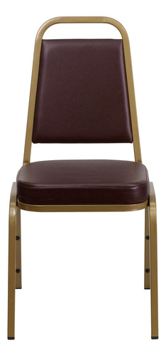 Silla Apilable Trasera Trapezoidal Marco Marrón Vinilo Oro