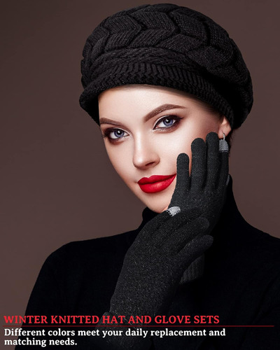 Gorro Invierno Bufanda Guantes Tactiles Con Tejido De Punto