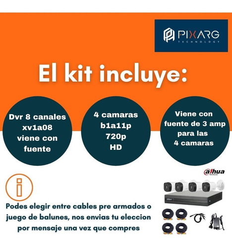 Imagen 2 de 8 de Kit 4 Camaras Seguridad Dahua Exterior Hd Dvr 8 Canales P2p
