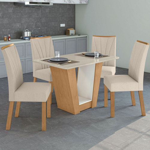 Mesa De Jantar 4 Lugares Apogeu Com Vidro Amêndoa Clean/off